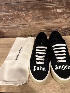 Palm Angels Black Canvas Low-Top Sneakers with White Laces